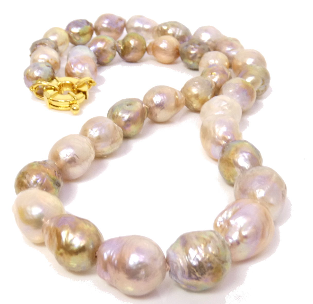 Multicoloured Pinks and Golds Ripple Drop Pearls Longer Necklace